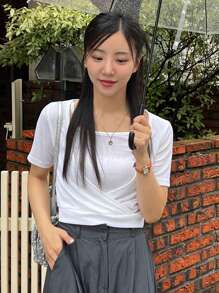 DAZY Ladies' Solid Ruched T-Shirt And Cami Top, Summer Casual Two-Piece Set