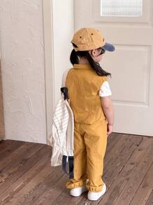 SHEIN Conjunto de dos piezas amarillo para niña joven, adecuado para la temporada de regreso a clases y el Día del Niño, traje deportivo casual para el verano