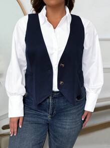 SHEIN Clasi Plus Size Women Summer Single-Breasted Asymmetrical Hem Casual Tank Top Tank Top