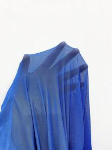 SHEIN Swim Vestido de cubierta de traje de baño de verano para mujer congradiente, hombros descubiertos, abertura lateral y tela transparente - Azul - Ver 4