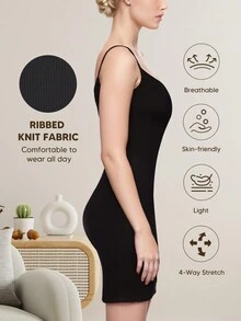 Vestido Ajustado Con Tiras De Color Liso Para Mujer - Negro - Ver 2