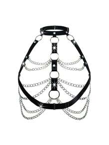 Women Exotic Punk Iron Chain And Rivet Underwear Accessories - Black - View 2