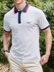 Manfinity Homme Men Simple Paris Printed Short Sleeve Polo Shirt - Light Grey - View 6