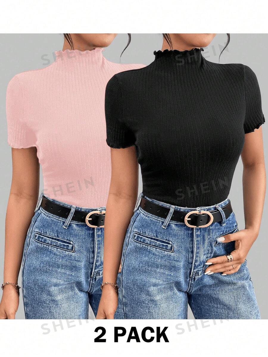 SHEIN Essnce Women's Summer Casual Basic AllMatch Half High Collar