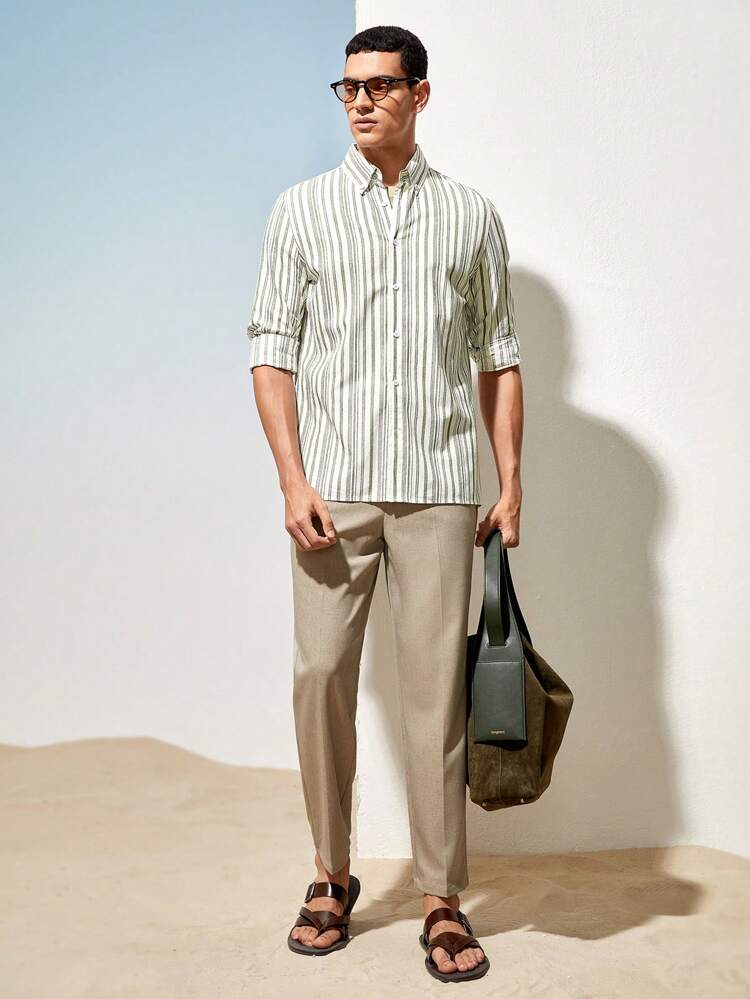 Men Woven Cotton Striped Long Sleeve Shirt