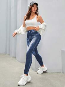 Gameset SHEIN Sport 女士日常百搭休闲运动紧身裤瑜伽裤 - 藍色 - 查看 5