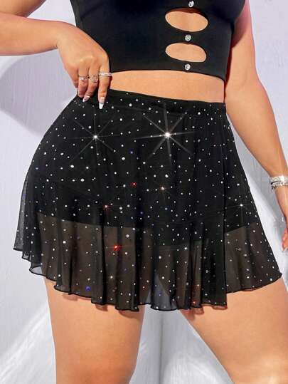 SHEIN ICON Falda De Malla Y Lentejuelas De Moda De Talla Grande