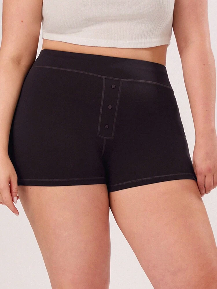 Summer Beach Vacation Plus Size Women Button Decorated Short Leggings