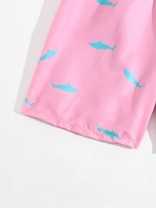 Szorty plażowe dla nastolatków w stylu wakacyjnym z nadrukiem małego rekina Tata i ja Pasujące stroje (2 sztuki sprzedawane są osobno) - Wielokolorowe - Zobacz 4