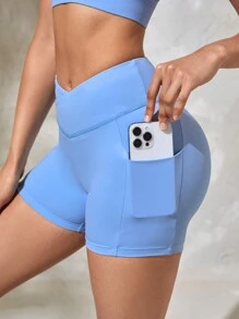 Lifespree Women Sports Set: Sports Bra With V-Waist, Sexy Peach Buttocks Elastic Sports Bandage Shorts - Baby Blue - View 4