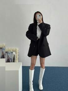 DAZY Casual Business Solid Color Loose Fit Blazer Jacket,Fall Clothes - Black - View 6