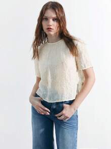 Maija 女士花卉印花宽松短袖圆领上衣，夏季