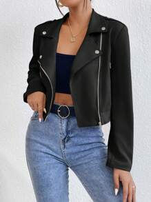 Calvaya Mujeres Chaqueta de moto casual de primavera y otoño con cremallera frontal de manga larga
