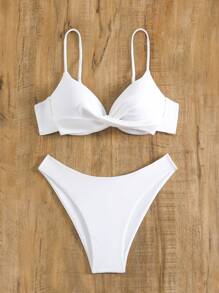 Swim Basics 夏季海灘度假實色推進比基尼套裝 - 白色 - 查看 5