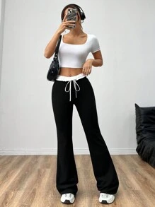 Muchica Quần dây rút eo màu khối dành cho nữ - màu đen - Xem 5