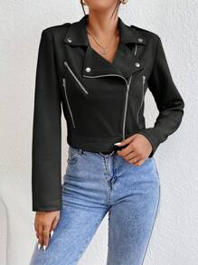 Calvaya Mujeres Chaqueta de moto casual de primavera y otoño con cremallera frontal de manga larga