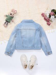 SHEIN Elladie kids Young Girl Ripped Flap Pocket Denim Jacket, School, Campus, College