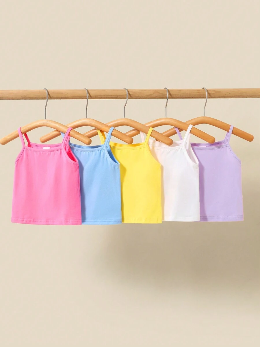 SHEIN Baby Girl's 5pcs Knitted Solid Color Short Cami Top Set For Casual Wear - Multicolor - View 1