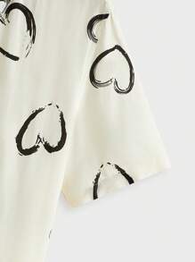 Manfinity RebelGame Heart Print Front Button-Up Collar Woven Shirt - Apricot - View 5