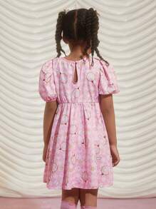 CARDCAPTOR SAKURA | SHEIN Kleine Mädchen 1 Stück Pink Cartoon und Karo Muster Puff Ärmel Kleid