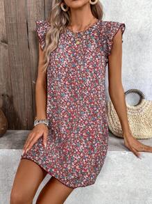 EMERY ROSE Women Fashionable Round Neck Cap Sleeve Mid-Length Dress