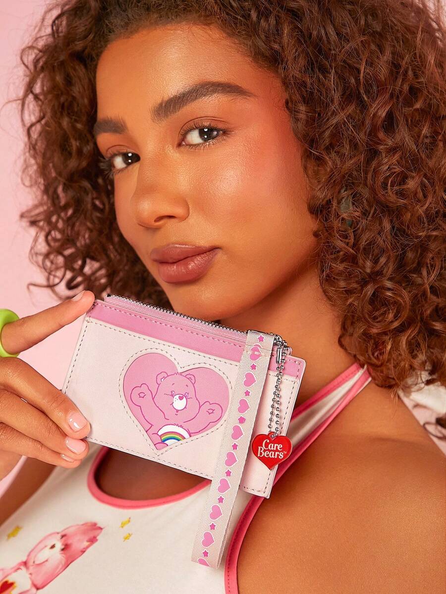 SHEIN X Care Bears 1pc Cartoon Heart Cheer Bear Printed Card Holder, Gifts - Baby Pink - View 1