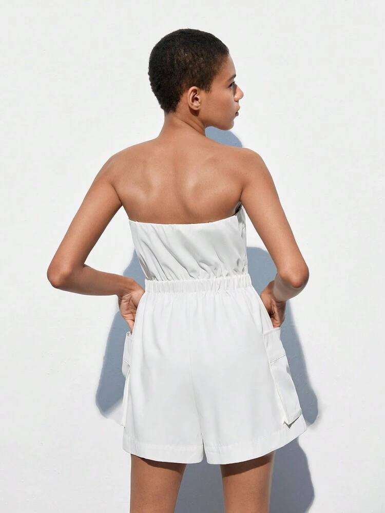 SHEIN Maija Women's Summer Casual White Solid Color Halter Overalls Jumpsuit