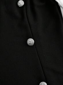 SHEIN MOD Bow Front Flounce Sleeve 2 In 1 Dress - Black - View 4