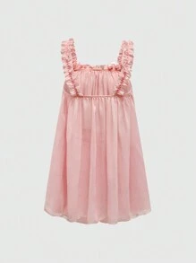 ROMWE Kawaii Babydoll Pink Chiffon Perspective Sexy Set, School Sweet Girl