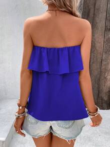 Breezaya Top de banda con dobladillo de volantes y unicolor para mujer en primavera y verano - azul real - Ver 2