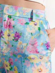 Maija 女士时尚休闲花卉印花褶皱阔腿裤，夏季