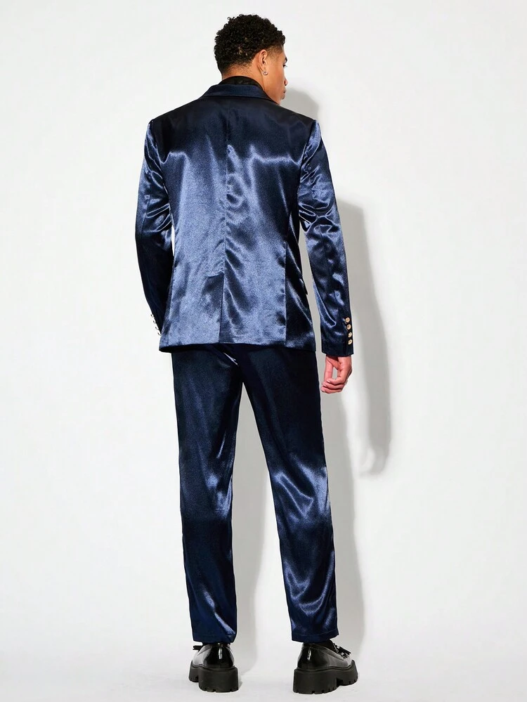 Men Business Casual Glitter Party Nightclub Suit Featuring Woven Color-Blocking And Sequin Details, Jacket And Pants Two-Piece Set, Fashion Men Clothes