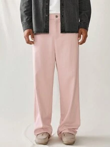 Manfinity RebelGame Pantaloni casual țesuți cu picioare largi pentru bărbați, cu culoare uni și buzunare