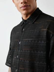 Forever 21 Chemise homme en dentelle tricotée noire
