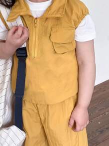 SHEIN Conjunto de dos piezas amarillo para niña joven, adecuado para la temporada de regreso a clases y el Día del Niño, traje deportivo casual para el verano