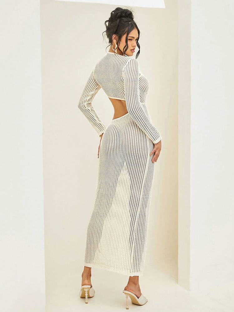 Twist Cut Out Textured Knit Long Dress