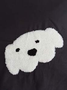 3入組動物和花卉刺繡的滌綸纖維床上用品，柔軟舒適（1件被套+2個枕套） - 黑色 - 查看 2