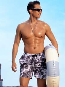 Manfinity Men Casual Beach Shorts With PPaisley Print, Elastic Drawstring Waist And Loose Fit