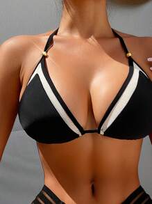 SHEIN Swim Conjunto de bikini con empalme de malla para vacaciones de verano en la playa