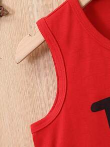SHEIN Camiseta sin mangas minimalista con estampado de corazón, apta para escapadas, vacaciones, viajes, relajación, tomar el sol, verano para niños pequeños - Rojo - Ver 4