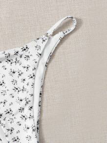 SHEIN Swim 夏季海滩女士度假花卉圆环简约时尚比基尼套装带分体比基尼套装随机印花 - 黑色 - 查看 3