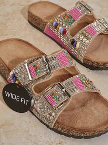 SHUZIA Giày sandal đế bần hở mũi đính hạt boho rộng rãi cho nữ - Nhiều màu sắc phong cách cổ điển Quà tặng ngày lễ năm mới Giày mùa hè cho ngày lễ tình nhân - Màu Hoa hồng đỏ - Xem 4