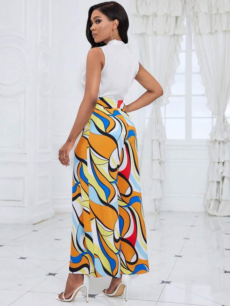 Printed High-Waisted Wide-Leg Trousers Beach Pants Fall Cloth For Women