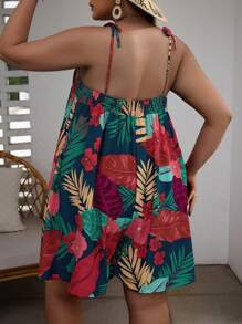 SHEIN VCAY Plus Size Women Tropical Plant Printed Vacation Style Spaghetti Strap Jumpsuit - Multicolor - View 2