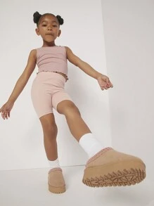 Mini mi Kid's Bestseller Mustardseed Suede Lifted Vibe Platform Slipper Clog - Super Comfy,Versatile,Cozy,Cute And Sweet,Outdoor/Indoor