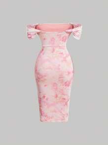 SHEIN MOD Plus Size Women's Pink Ombre Floral One Shoulder Pleated Evening Dress For Date Night, Party, Formal,Summer Dress,Birthday Dresses For Women