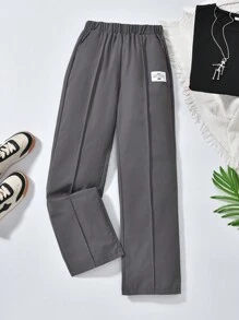 Pantalon décontracté pour adolescent garçon, jambes droites, détails chino, couleur gris foncé unie - Gris - Voir 1
