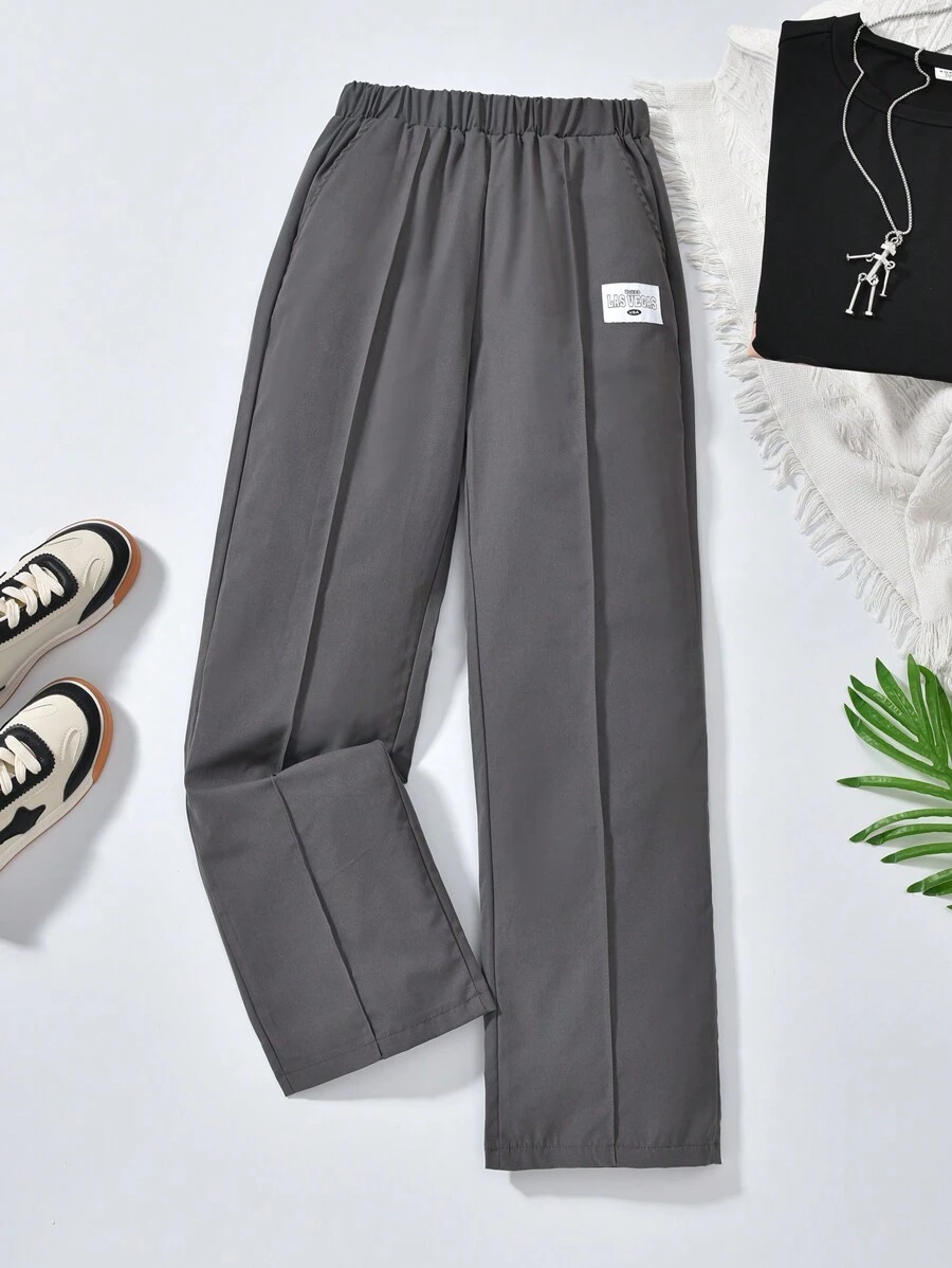 Pantalon décontracté pour adolescent garçon, jambes droites, détails chino, couleur gris foncé unie - Gris - Voir 1