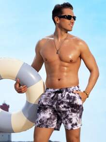 Manfinity Men Casual Beach Shorts With PPaisley Print, Elastic Drawstring Waist And Loose Fit