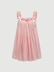 Kawaii Babydoll Pink Chiffon Perspective Sexy Set, School Sweet Girl